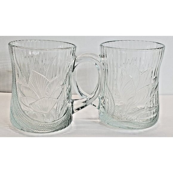 Arcoroc Canterbury Clear Crocus Embossed Vintage Mug Coffee Tea 10 oz set of 2 - Picture 5 of 10